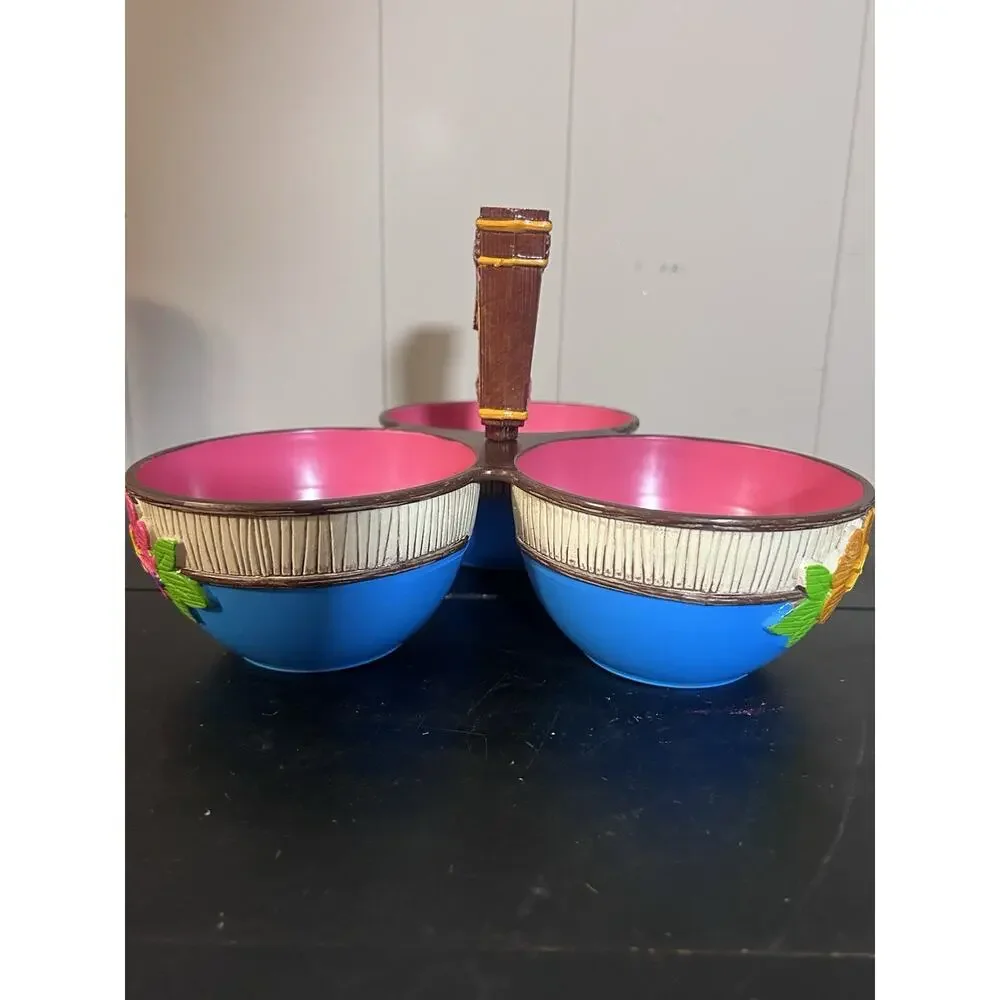 Amscan Tiki Tropical Serving Bowl Set 3 Plastic Bowls Centerpiece Party Luau